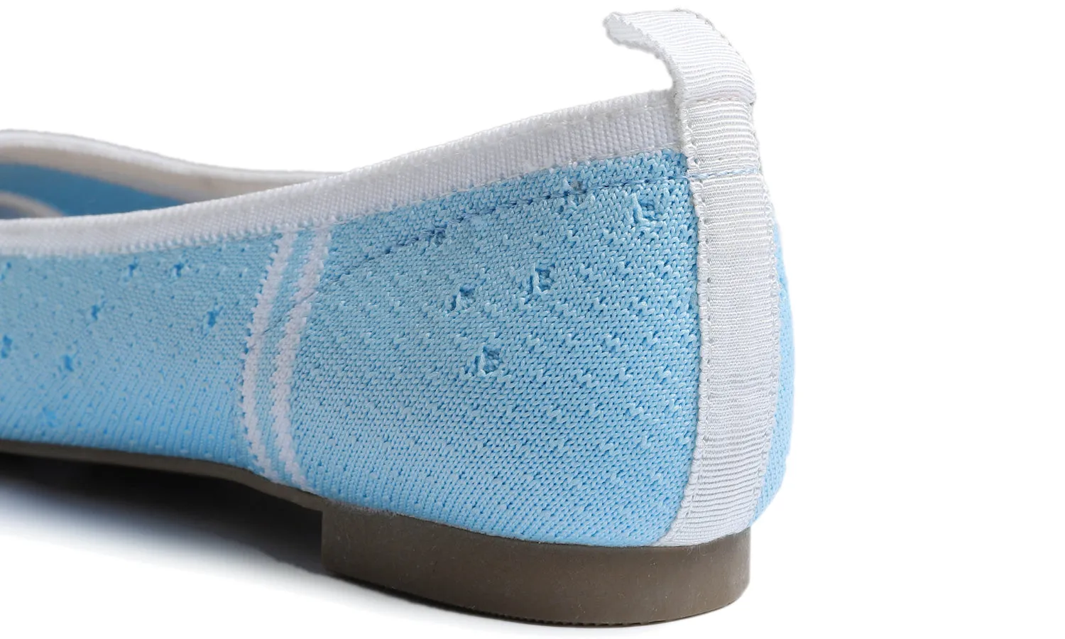 Feversole Women's Woven Fashion Breathable Knit Flat Shoes Pointed Light Blue White Stripe