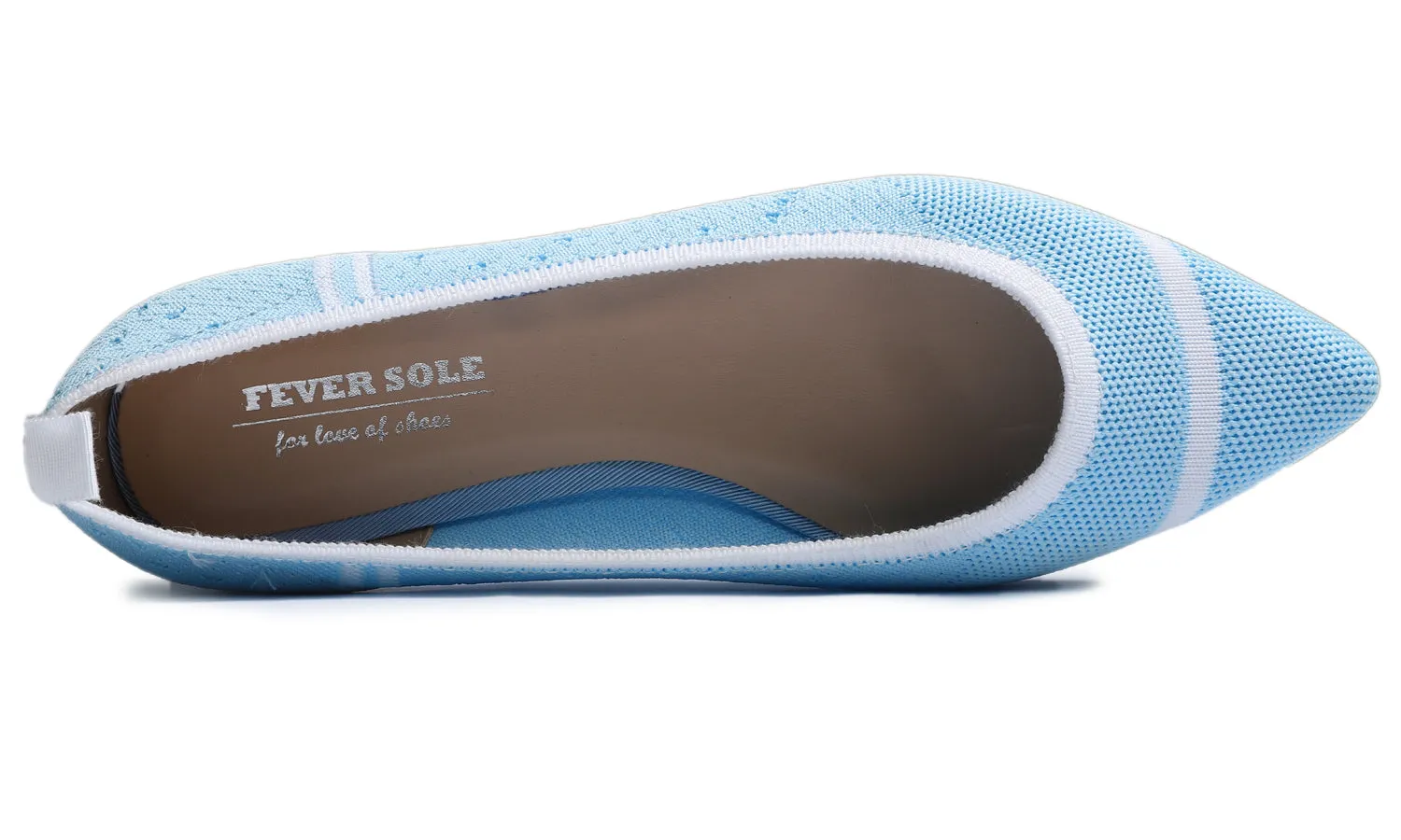 Feversole Women's Woven Fashion Breathable Knit Flat Shoes Pointed Light Blue White Stripe