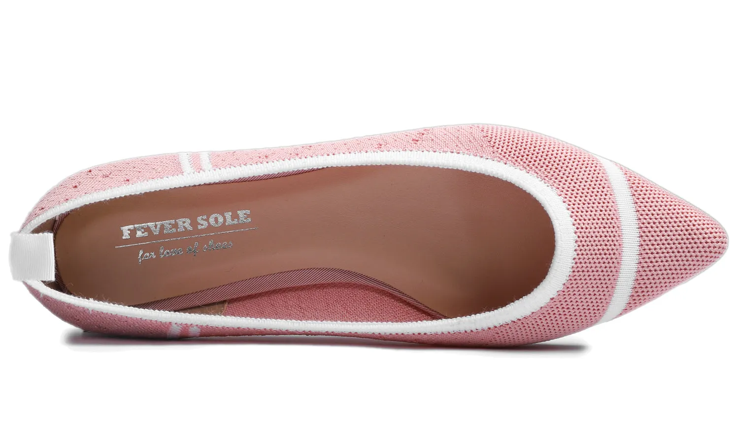 Feversole Women's Woven Fashion Breathable Knit Flat Shoes Pointed Light Pink White Stripe