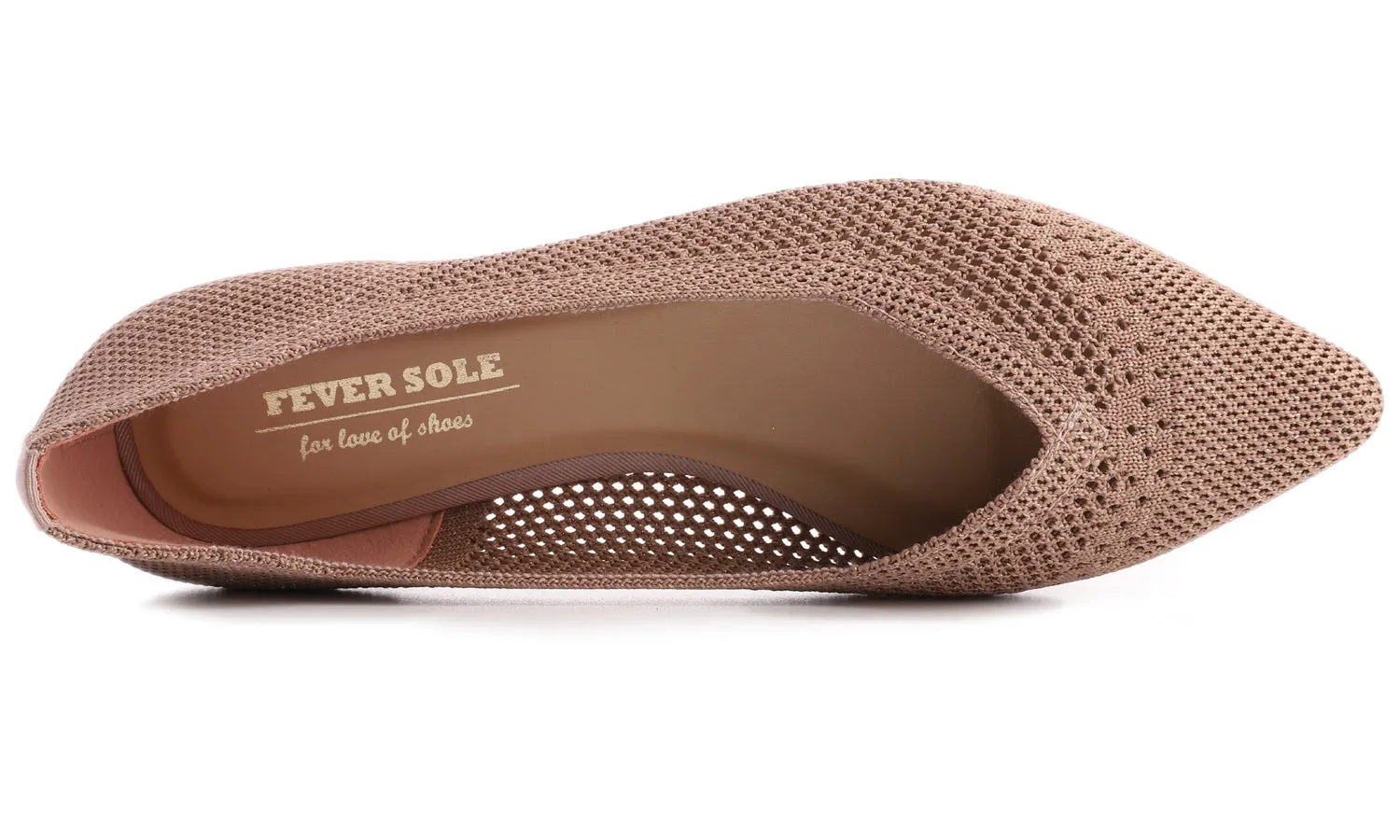 Feversole Women's Woven Fashion Breathable Knit Flat Shoes Pointed Rose Gold