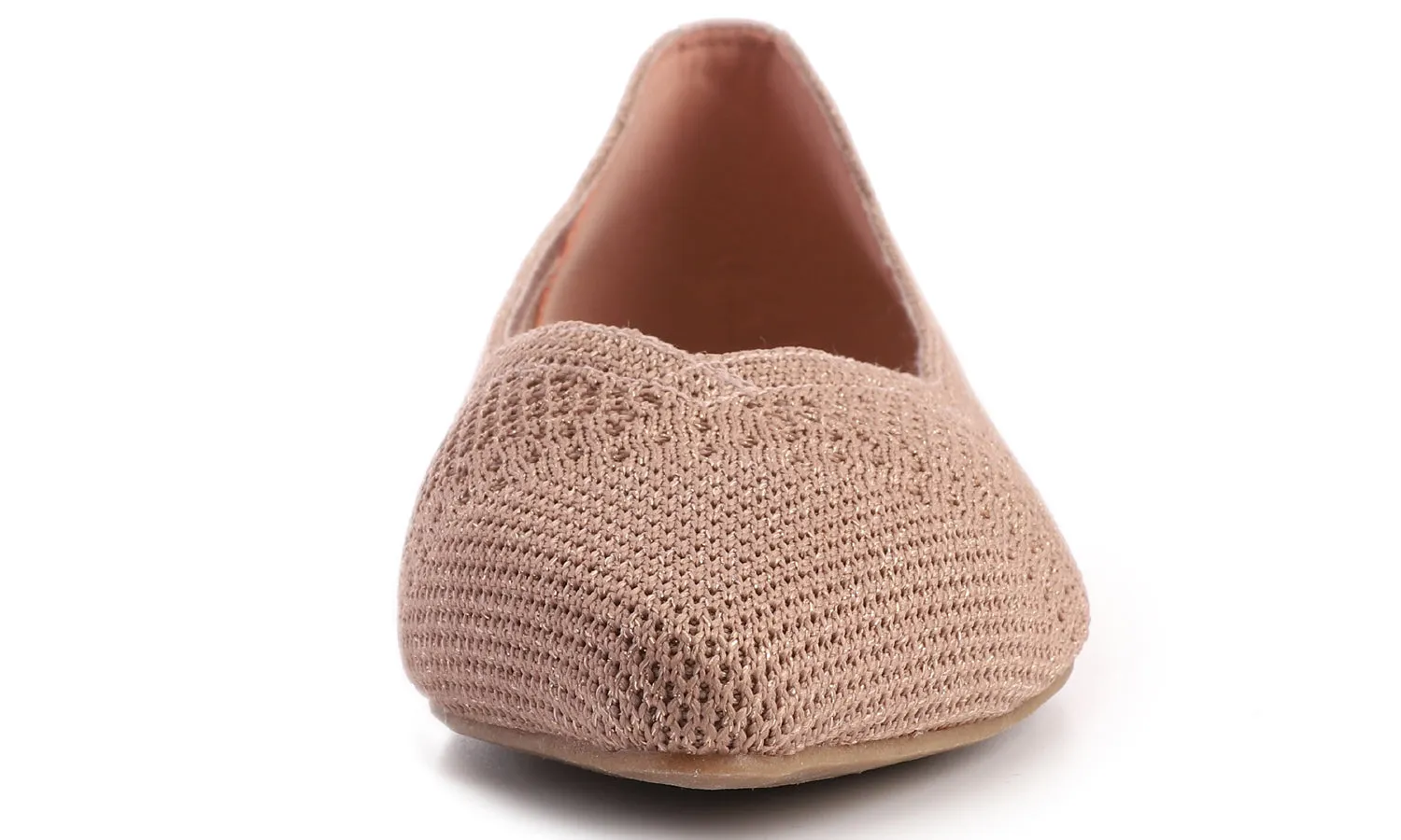 Feversole Women's Woven Fashion Breathable Knit Flat Shoes Pointed Rose Gold