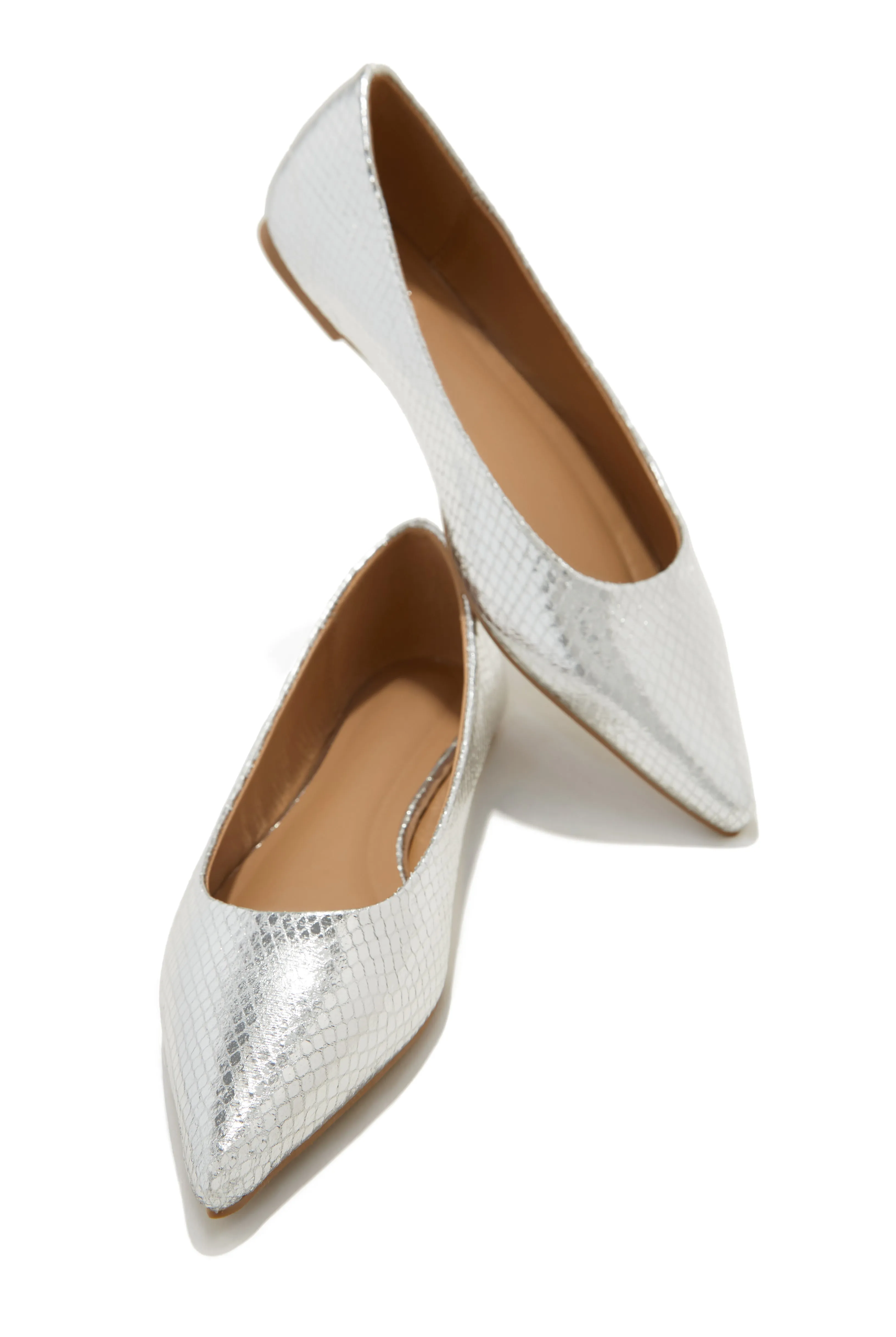 Francese Pointed Toe Flats - Silver