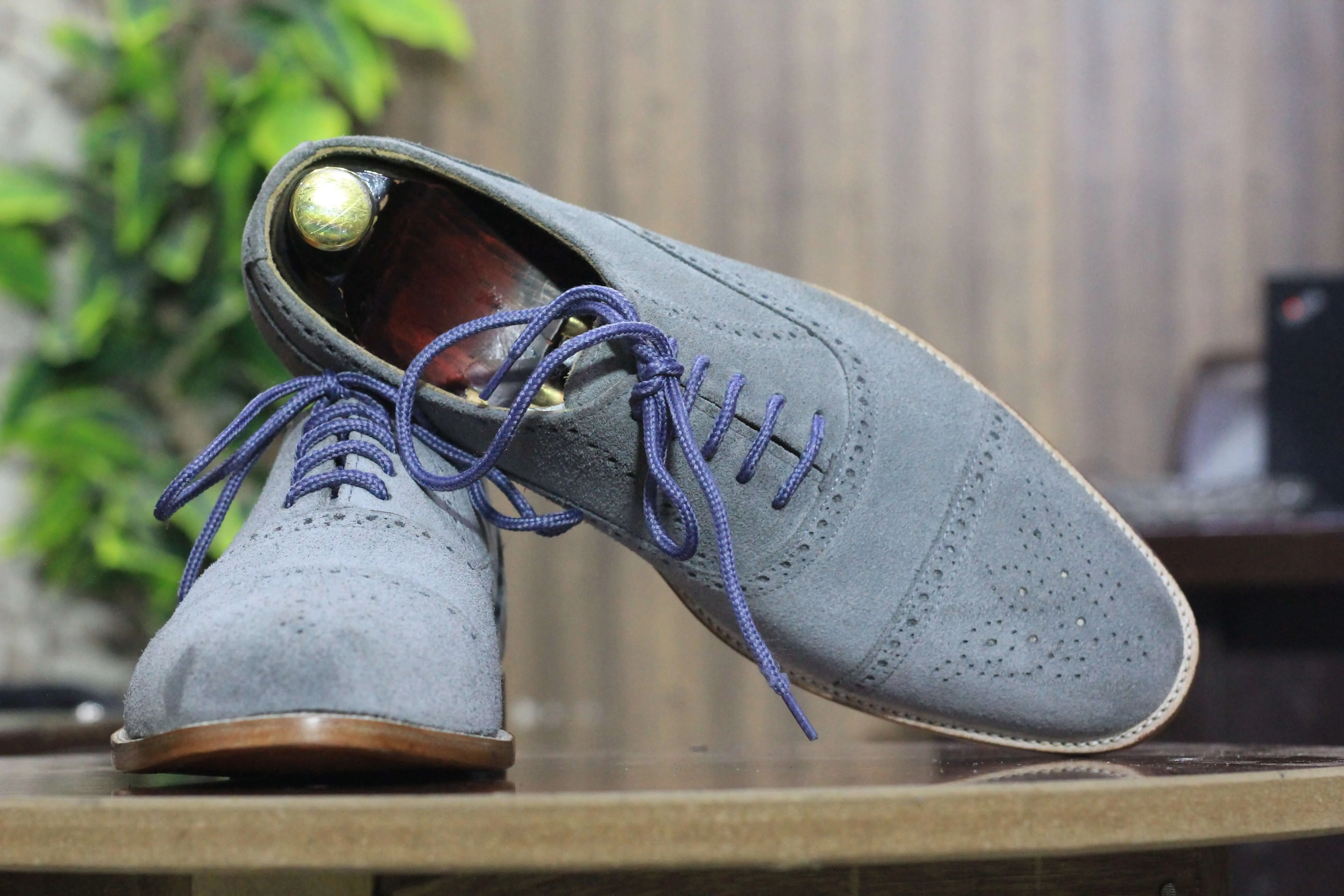 Handmade Grey Suede Shoes, Men's Cap Toe Style Oxford Shoes