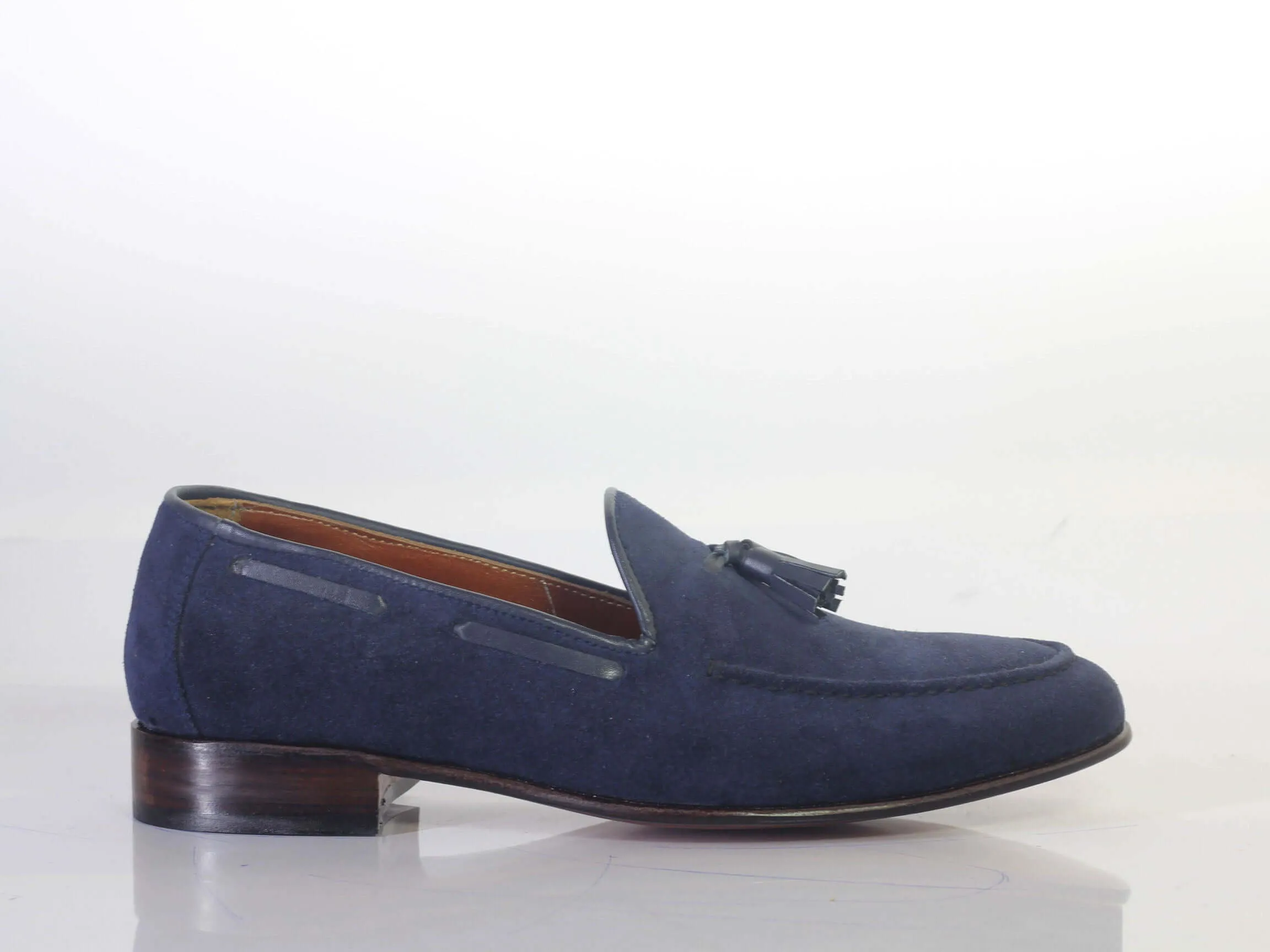 Handmade Men's Blue Color Suede Tassel Loafers, Men Designer Dress Formal Luxury Shoes