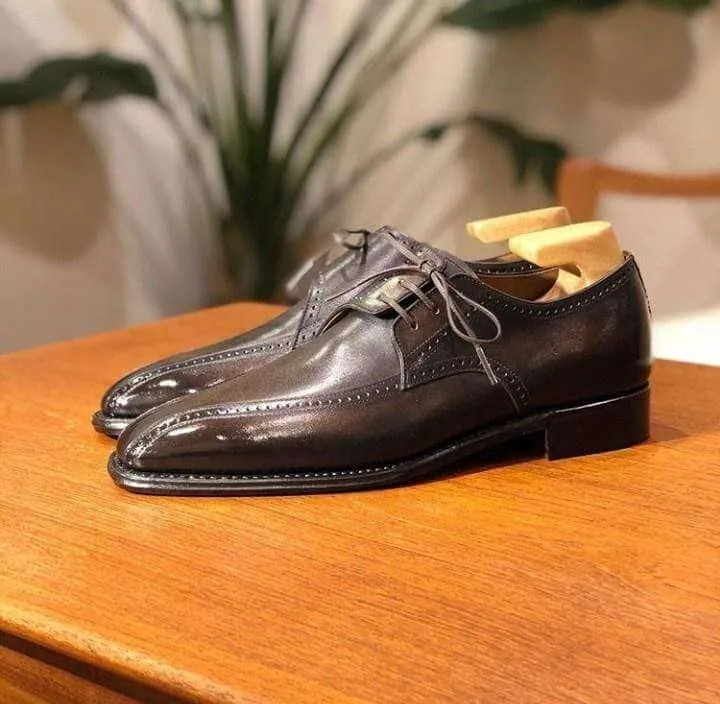 Handmade Men's Leather Lace Up Brown Derby Shoes