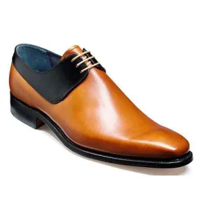 Handmade Men's Leather Tan Navy Blue Derby Shoes