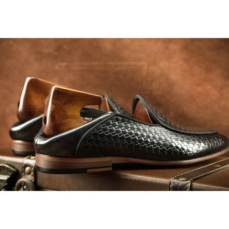 Italian Class Embossed Leather Formal Slip-On Brogues