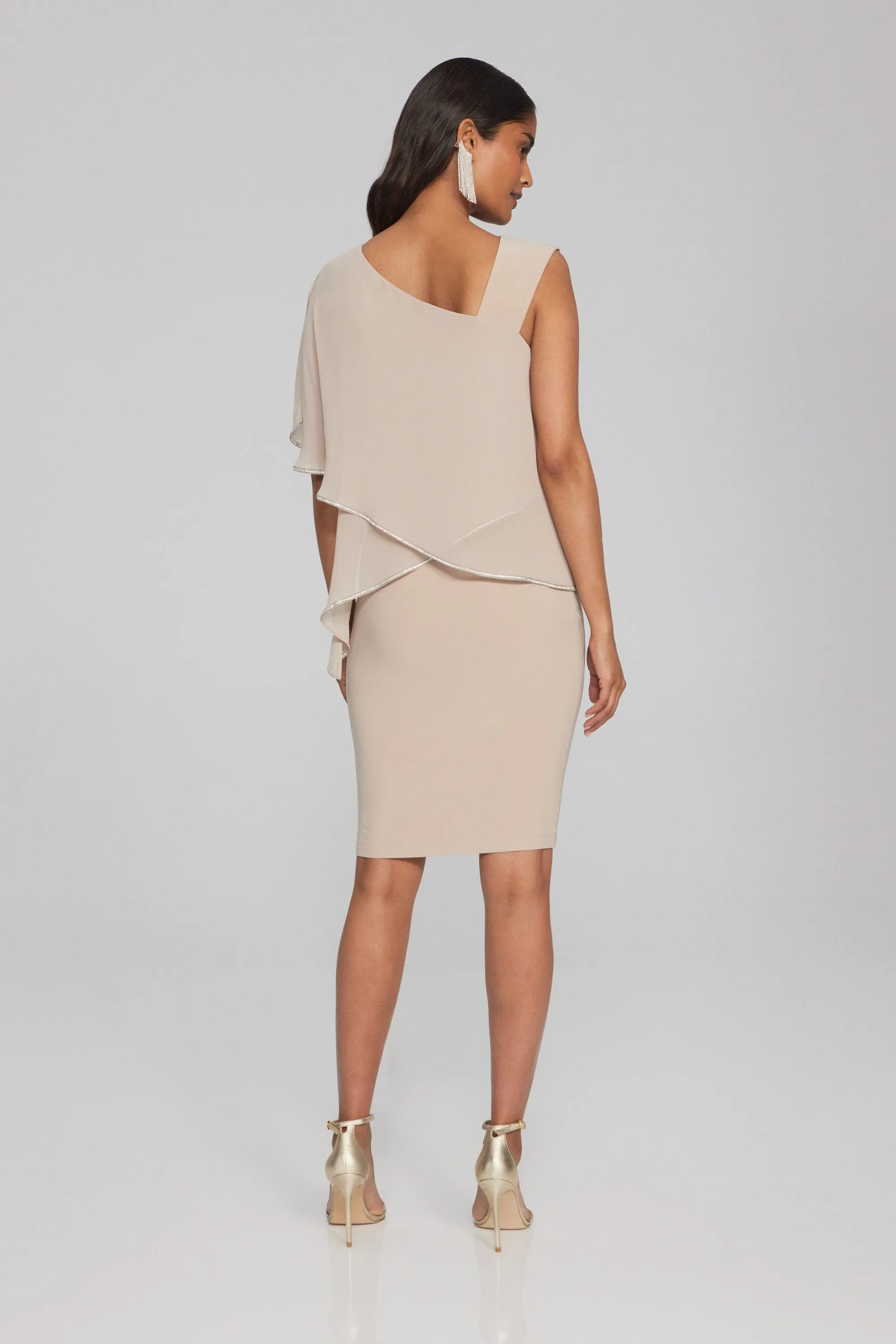 Joseph Ribkoff Silky Knit and Chiffon Asymmetrical Sheath Dress - 241721