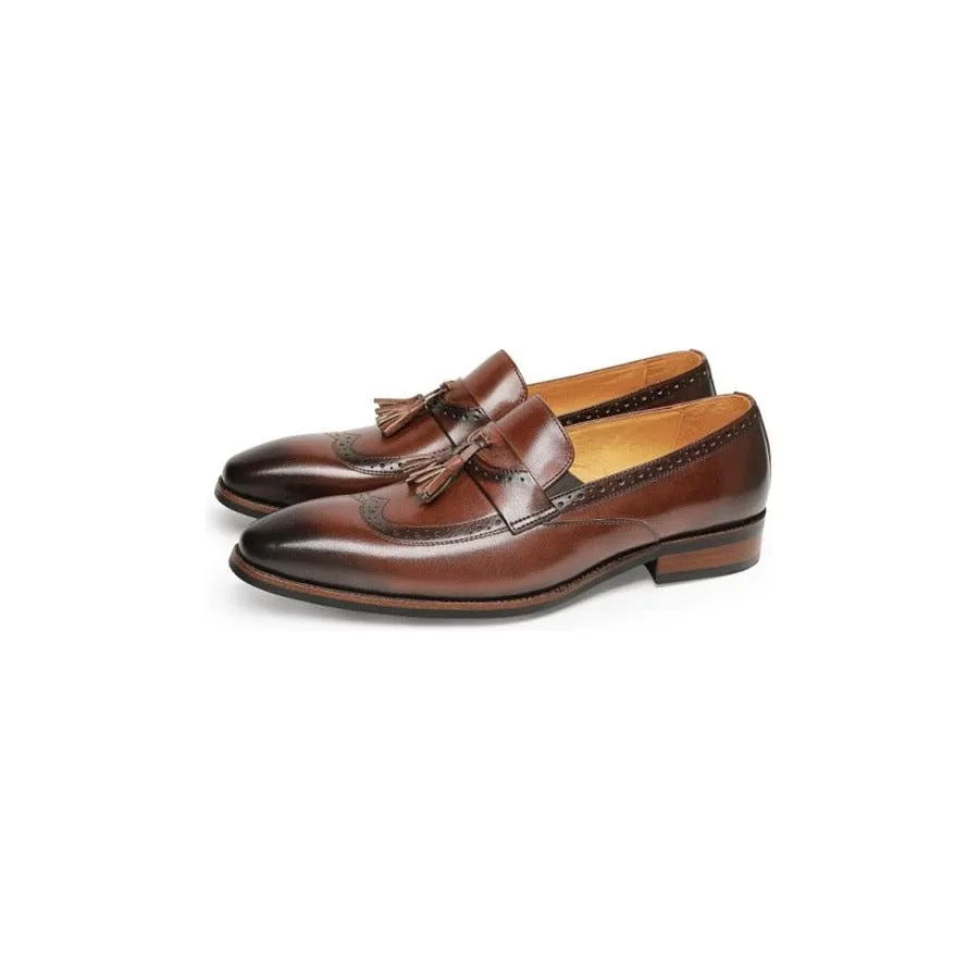 LuxeLeather Exotic Slip On Brogue Loafers