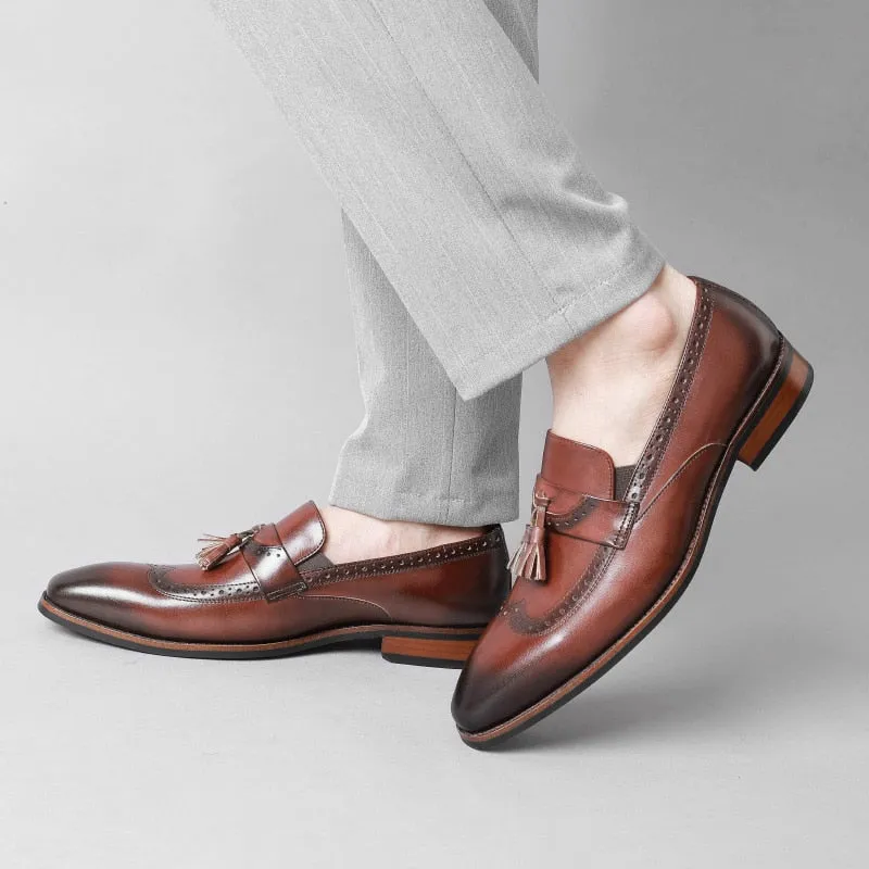 LuxeLeather Exotic Slip On Brogue Loafers