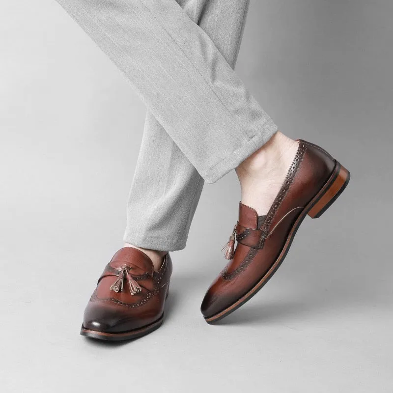 LuxeLeather Exotic Slip On Brogue Loafers