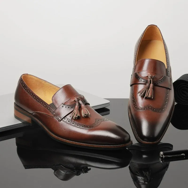 LuxeLeather Exotic Slip On Brogue Loafers