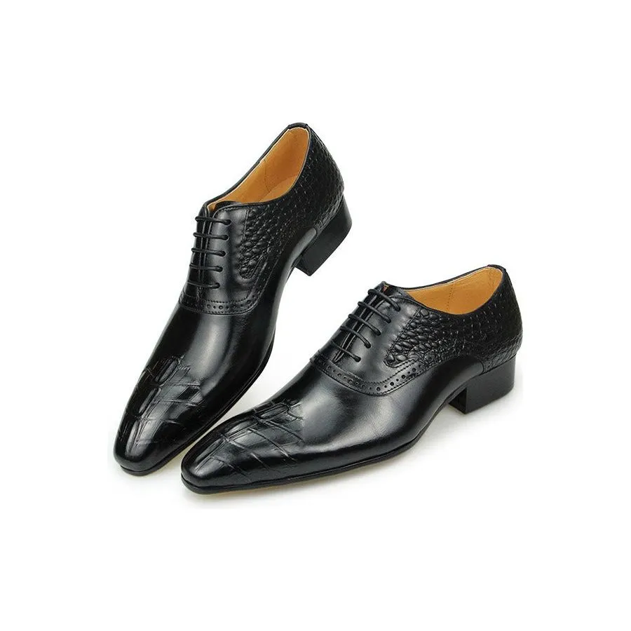 Luxury Croc Texture Pointed Toe Oxford Dress Shoes