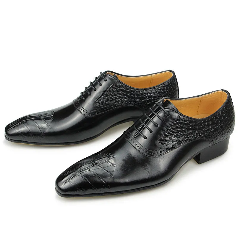 Luxury Croc Texture Pointed Toe Oxford Dress Shoes