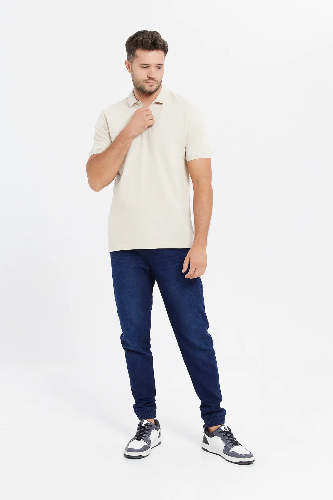 Men Beige Basic Polo Shirt