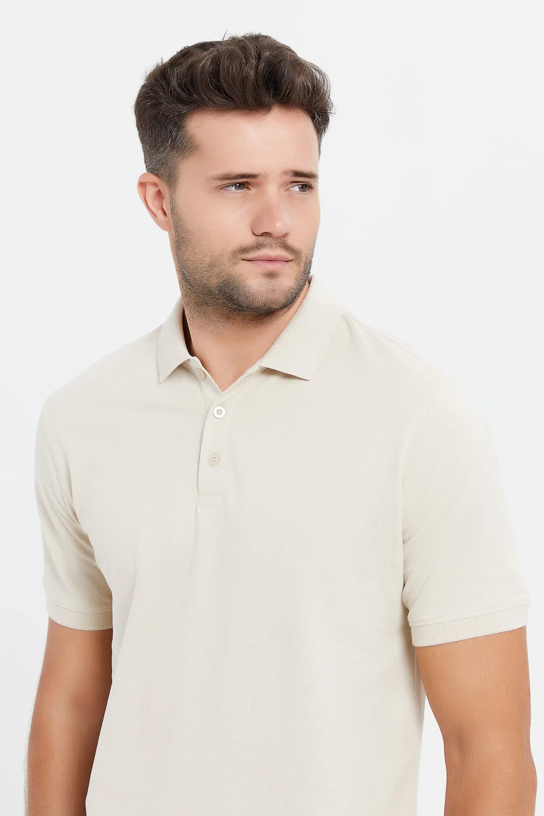 Men Beige Basic Polo Shirt