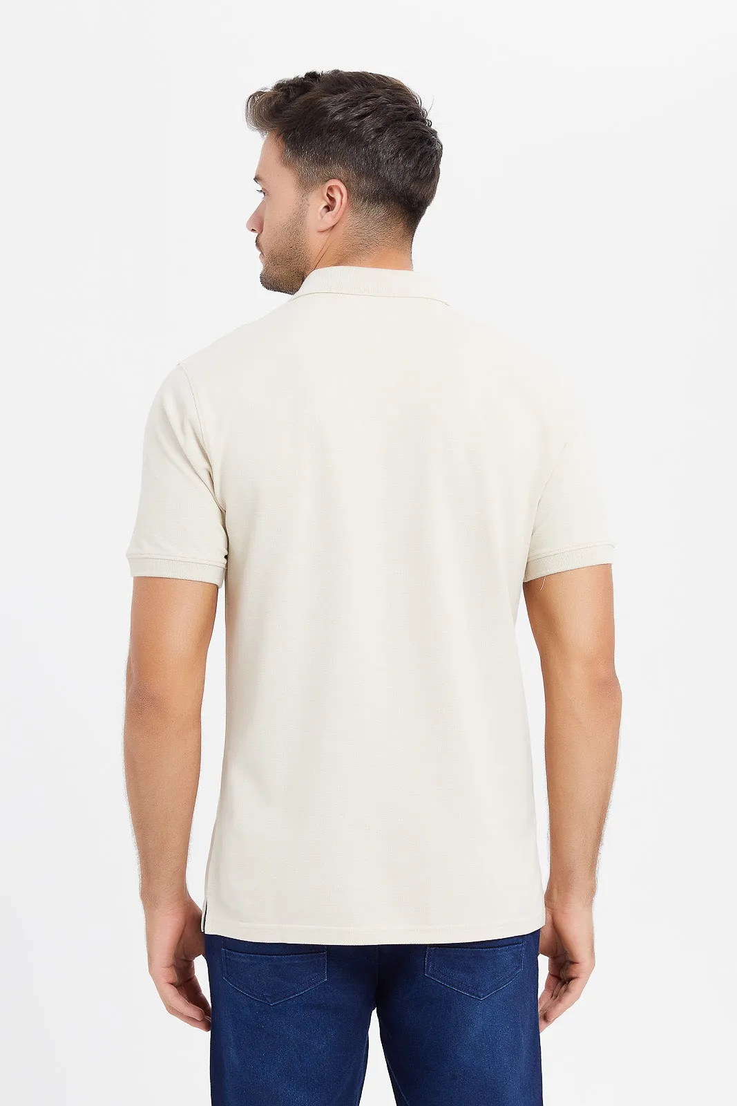 Men Beige Basic Polo Shirt