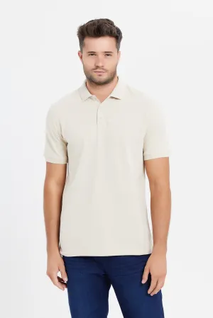 Men Beige Basic Polo Shirt