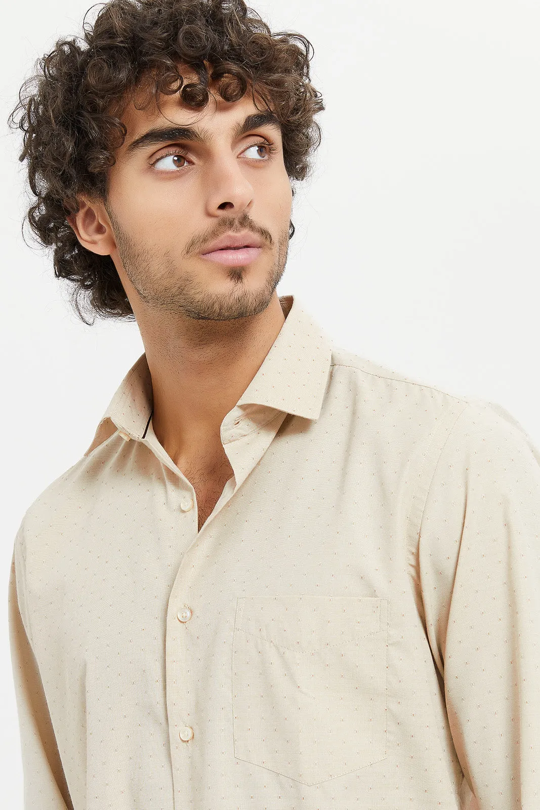 Men Beige Plain Formal Shirt