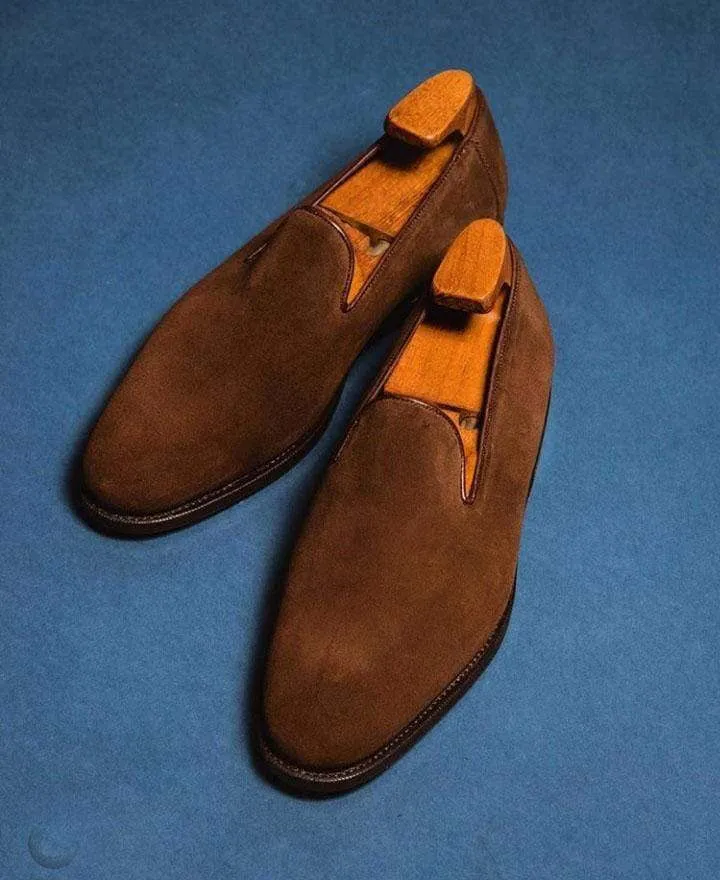 Men's Suede Loafers Shoes, Men's Dark Brown Moccasin Slip On Derby Shoes