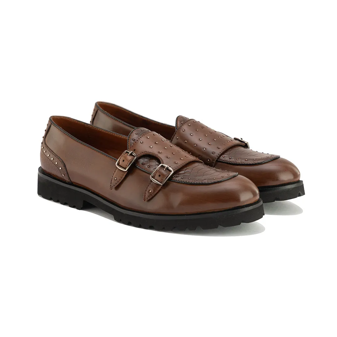 monk strap slip-ons- Brown