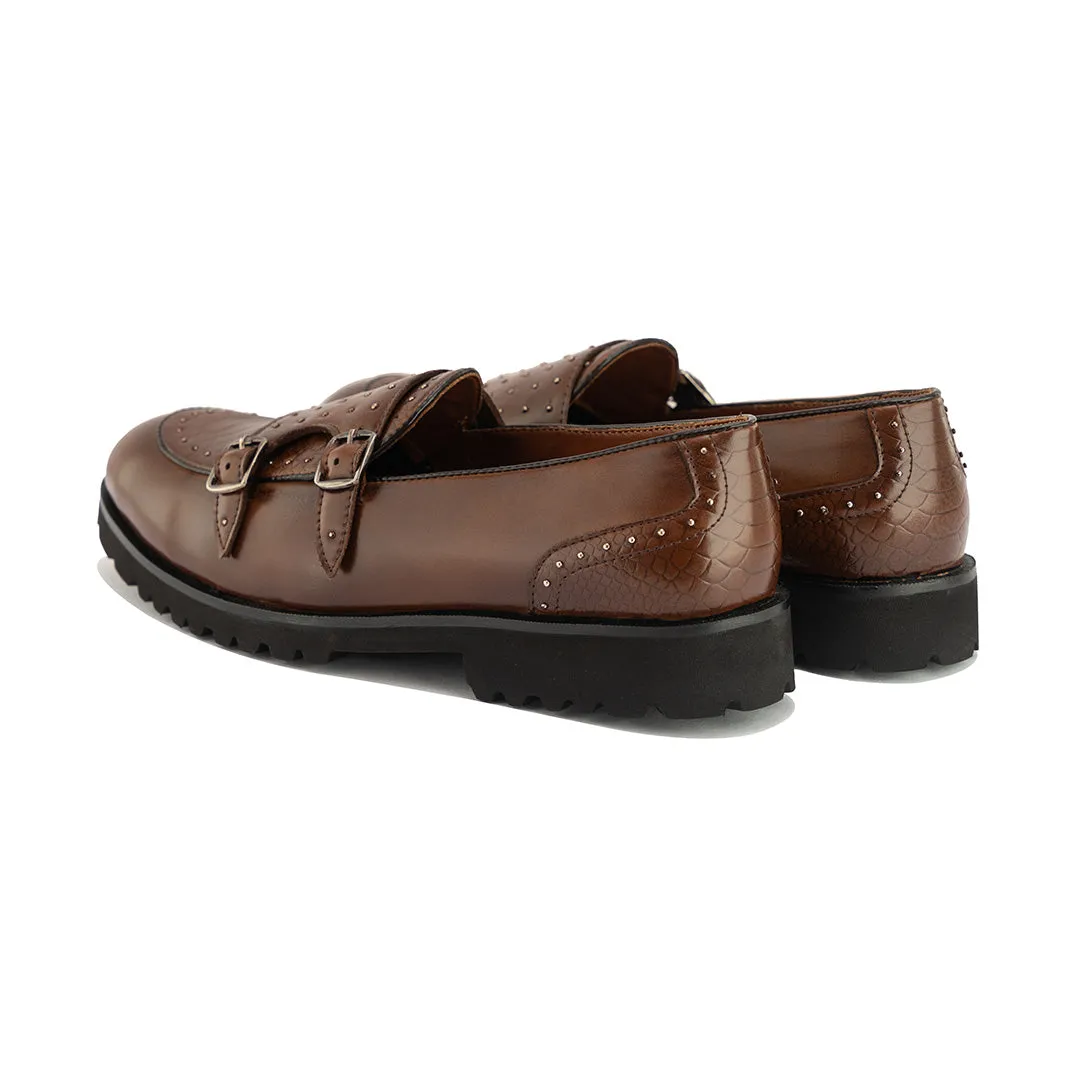 monk strap slip-ons- Brown