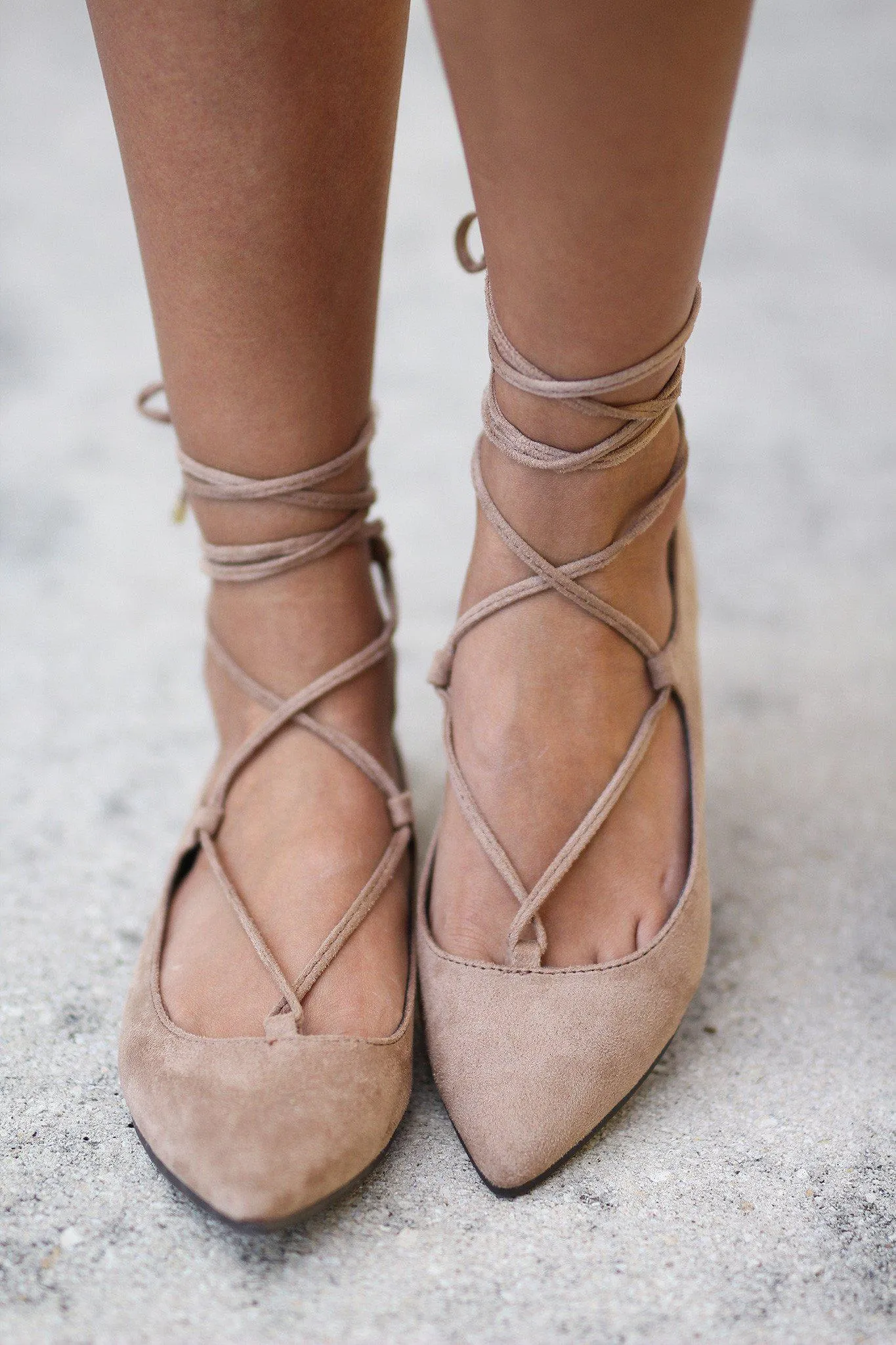 Natural Lace Up Ballet Flats