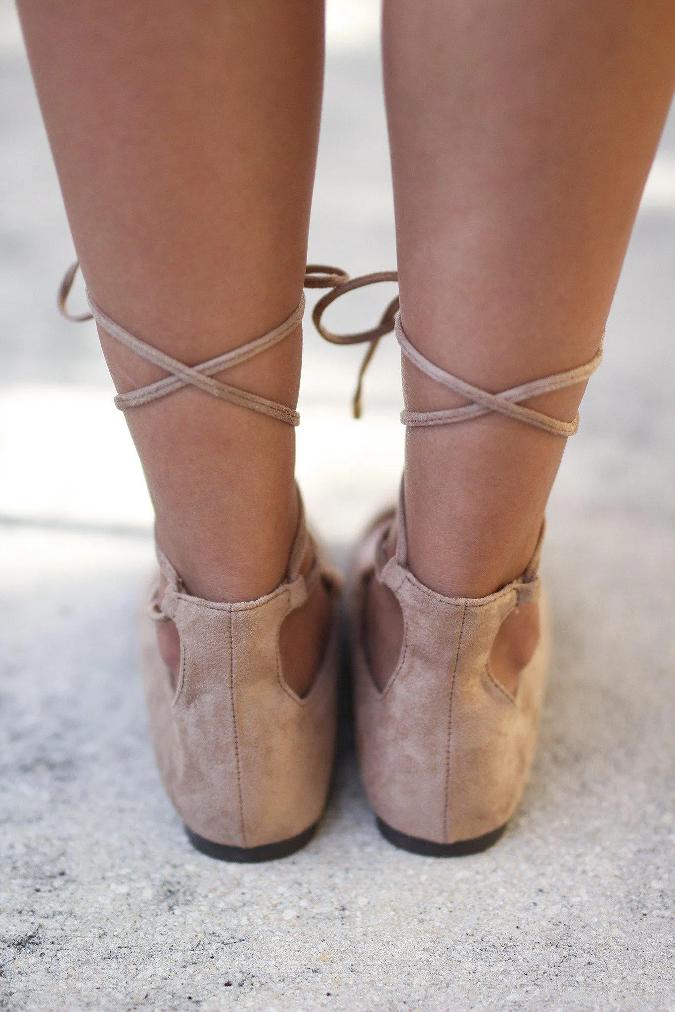 Natural Lace Up Ballet Flats