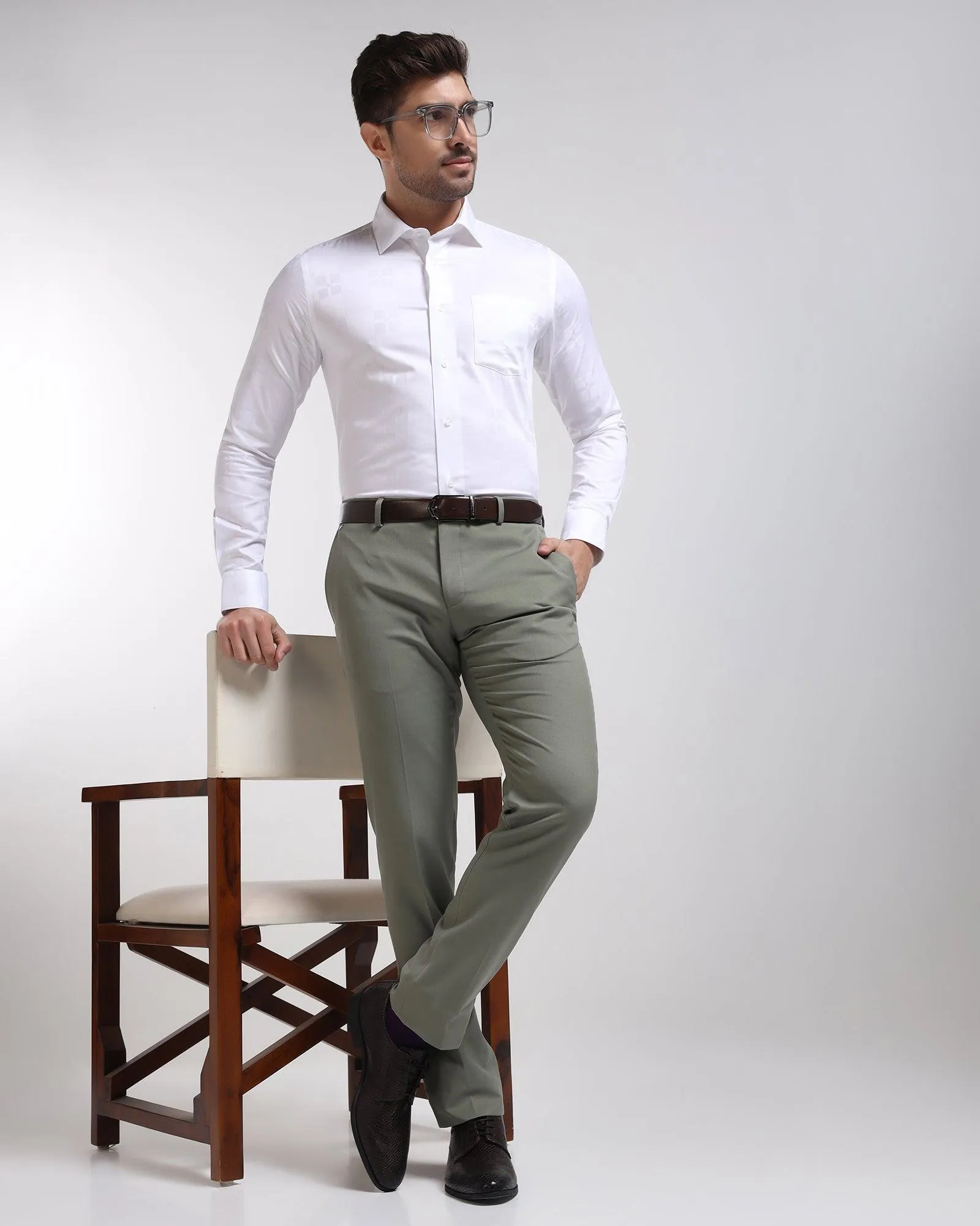 Slim Comfort B-95 Formal Olive Solid Trouser - Himalayan