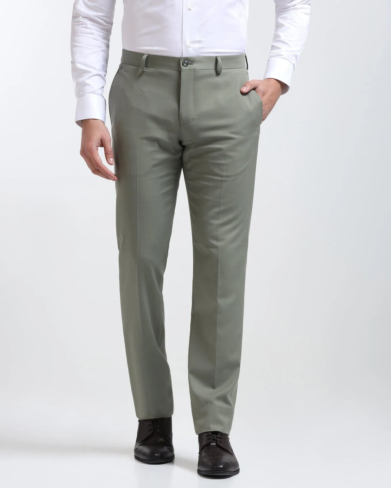 Slim Comfort B-95 Formal Olive Solid Trouser - Himalayan