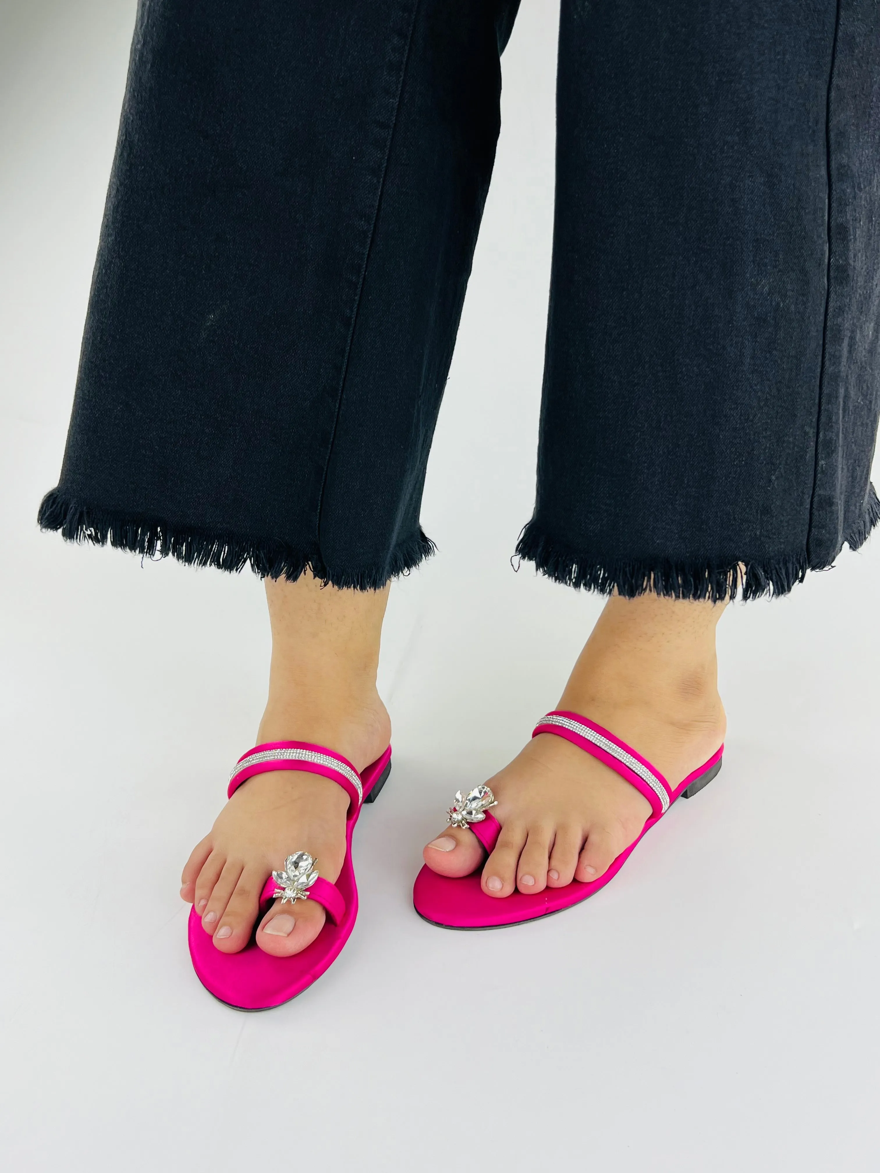 Spunkz Hot Pink Sparkling Broad Straps Flats