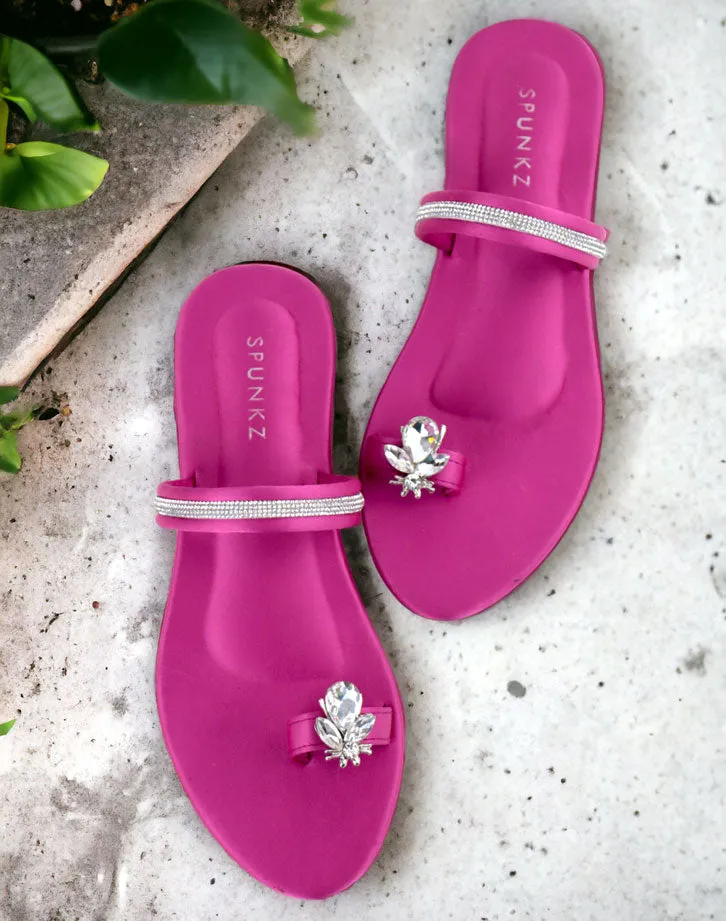 Spunkz Hot Pink Sparkling Broad Straps Flats