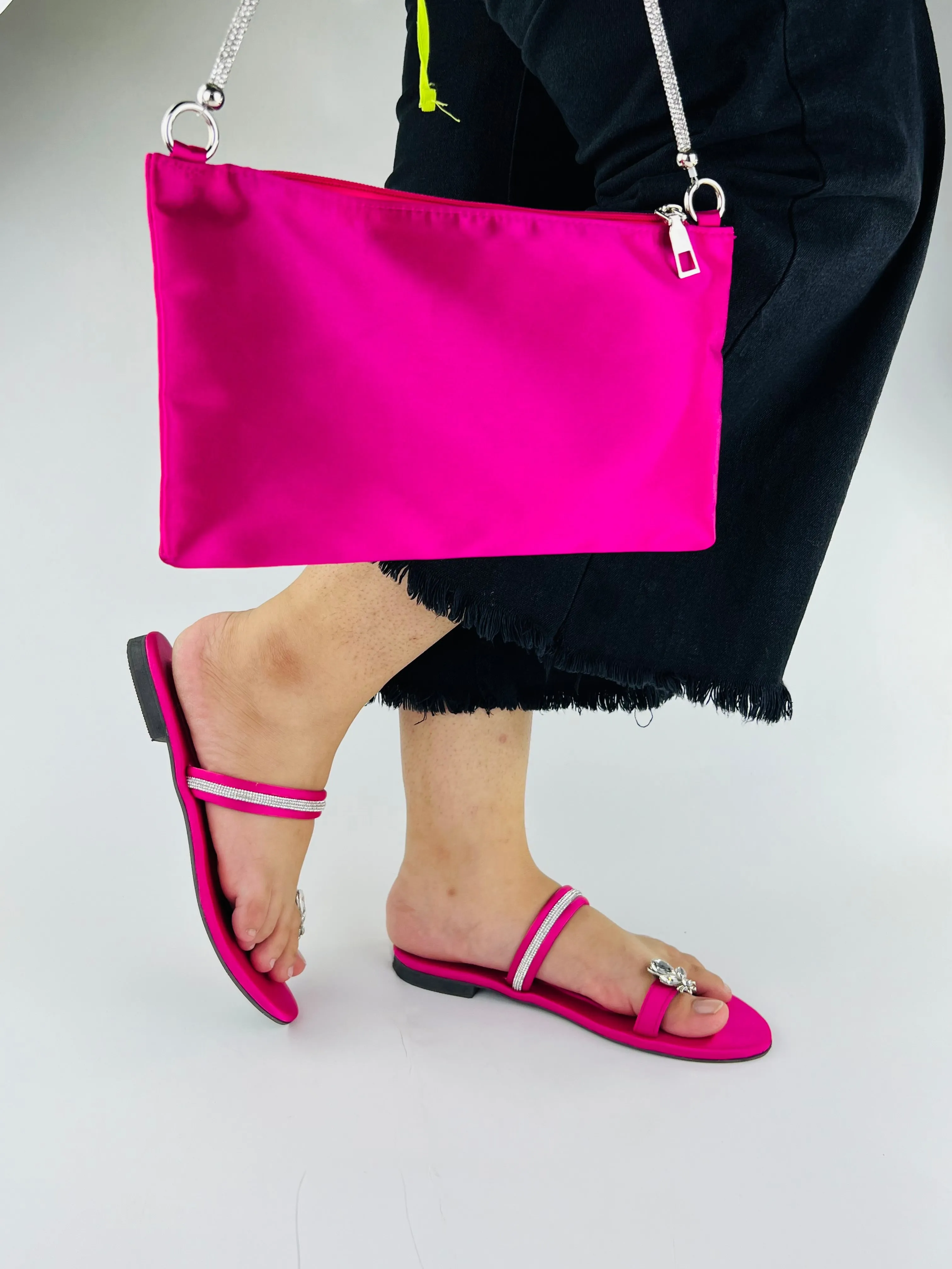 Spunkz Hot Pink Sparkling Broad Straps Flats