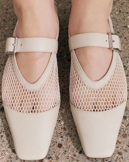 Wioletta Mesh Flats in Off White